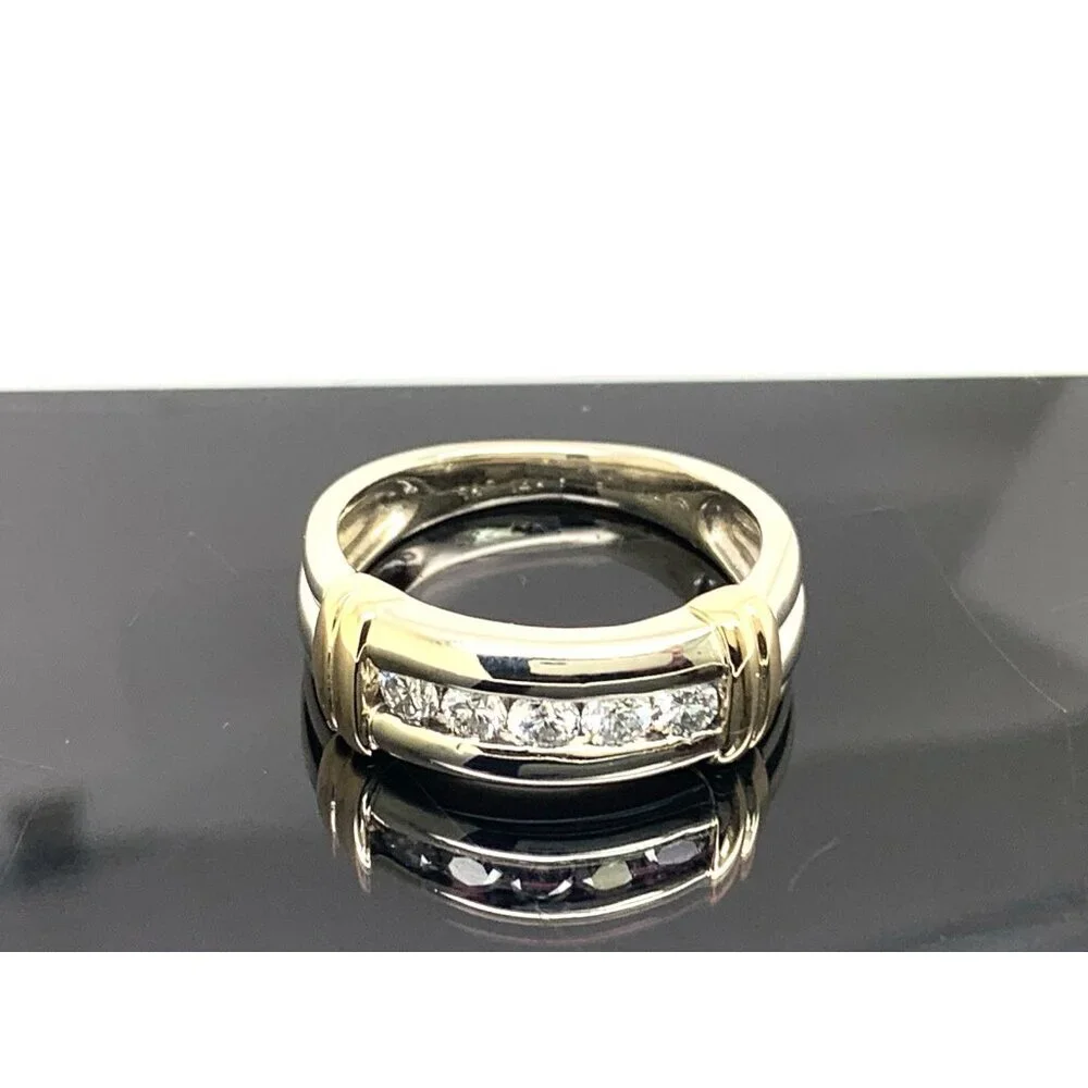 Wedding Band Two Tone 14k Gold Diamond 0.50ctw Ring Estate Jewelry Size 9.25